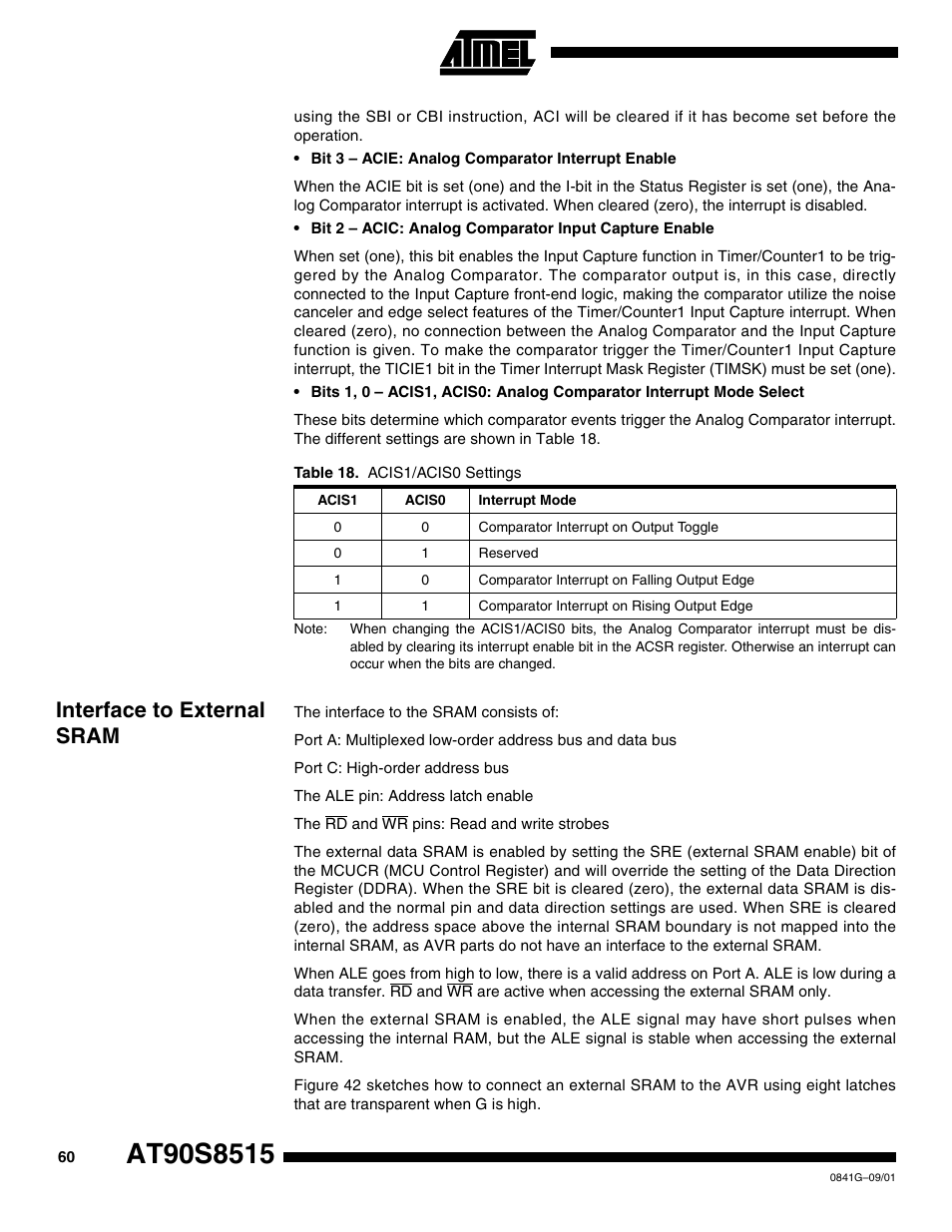 Interface to external sram | Rainbow Electronics AT90S8515 User Manual | Page 60 / 112