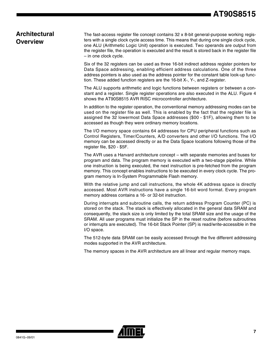 Architectural overview | Rainbow Electronics AT90S8515 User Manual | Page 7 / 112