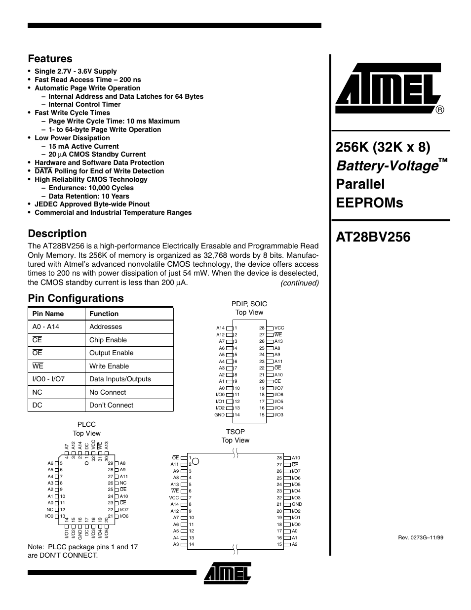 Rainbow Electronics AT28BV256 User Manual | 12 pages