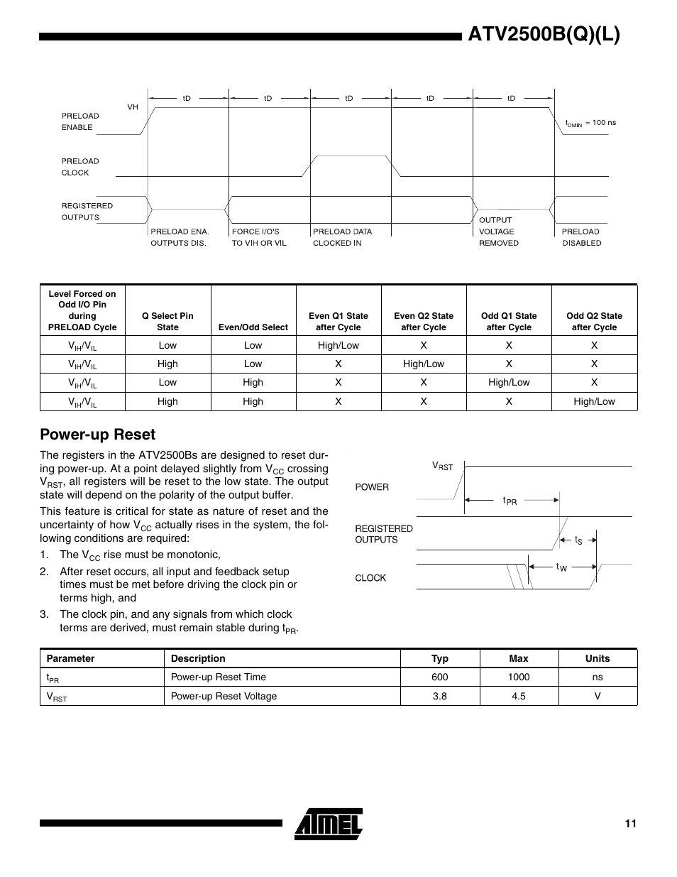 Power-up reset, Atv2500b(q)(l) | Rainbow Electronics ATV2500BQL User Manual | Page 11 / 21