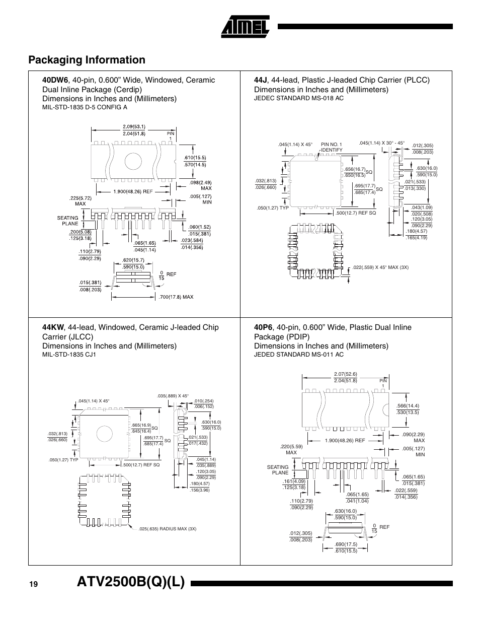 Atv2500b(q)(l), Packaging information | Rainbow Electronics ATV2500BQL User Manual | Page 19 / 21