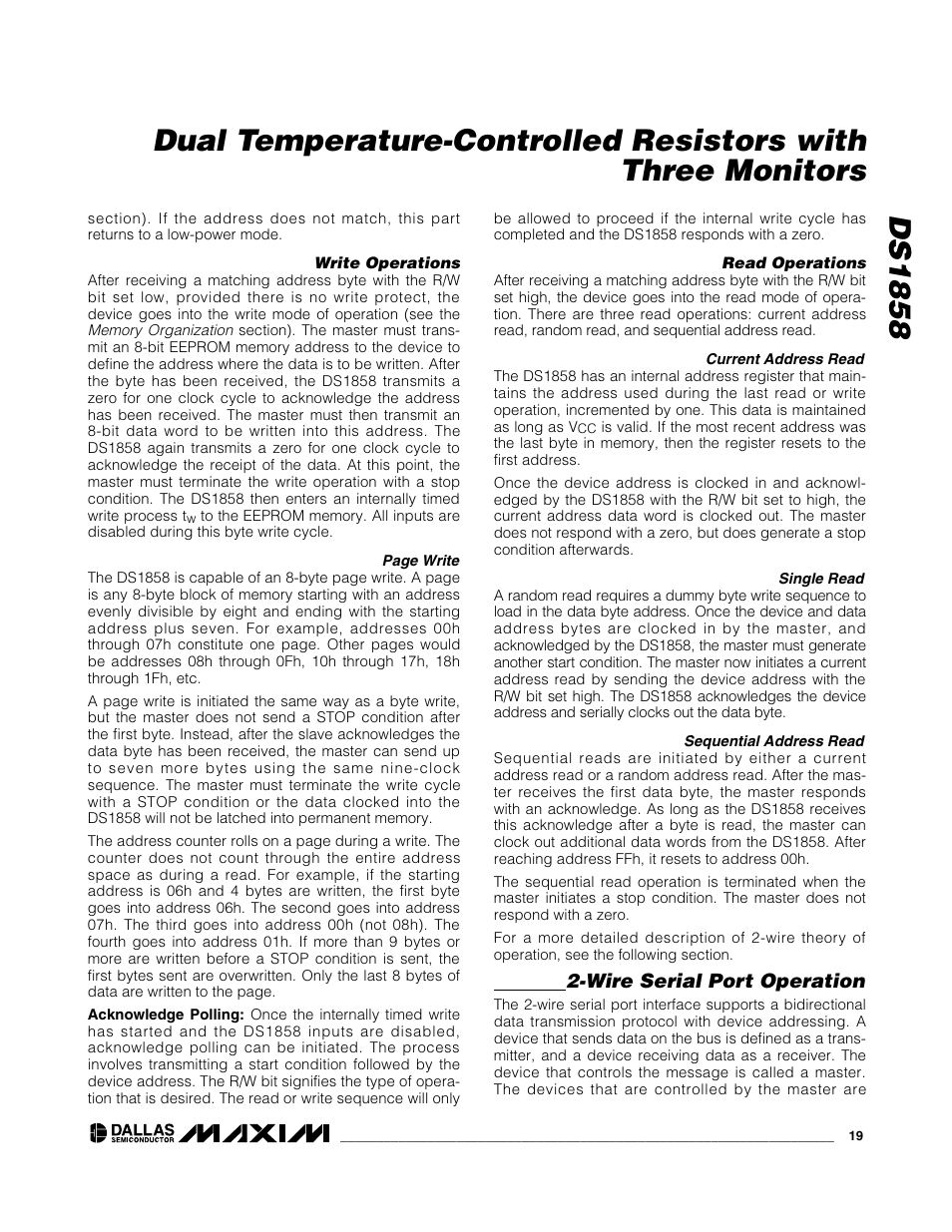 Wire serial port operation | Rainbow Electronics DS1858 User Manual | Page 19 / 22