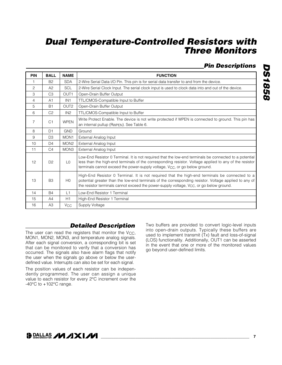 Ds1858, Detailed description, Pin descriptions | Rainbow Electronics DS1858 User Manual | Page 7 / 22