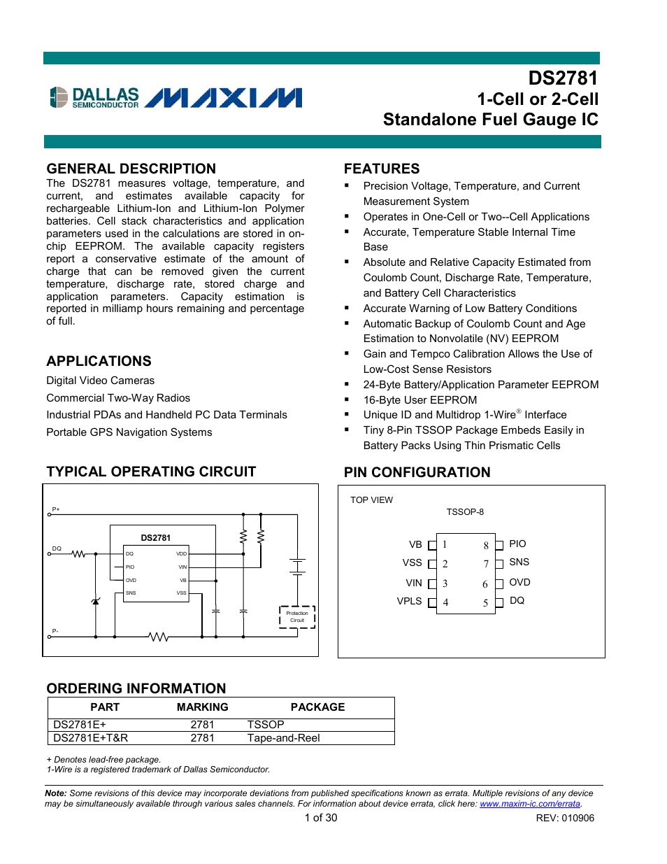 Rainbow Electronics DS2781 User Manual | 30 pages