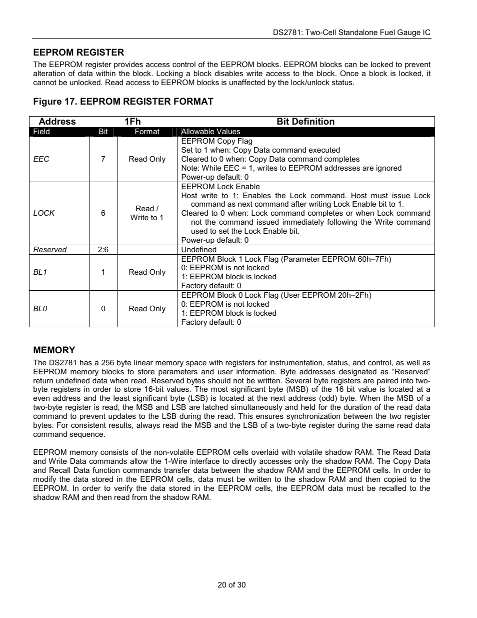 Rainbow Electronics DS2781 User Manual | Page 20 / 30