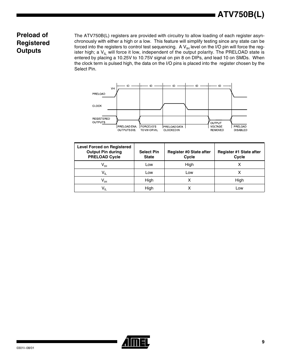 Preload of registered outputs, Atv750b(l) | Rainbow Electronics ATV750BL User Manual | Page 9 / 19