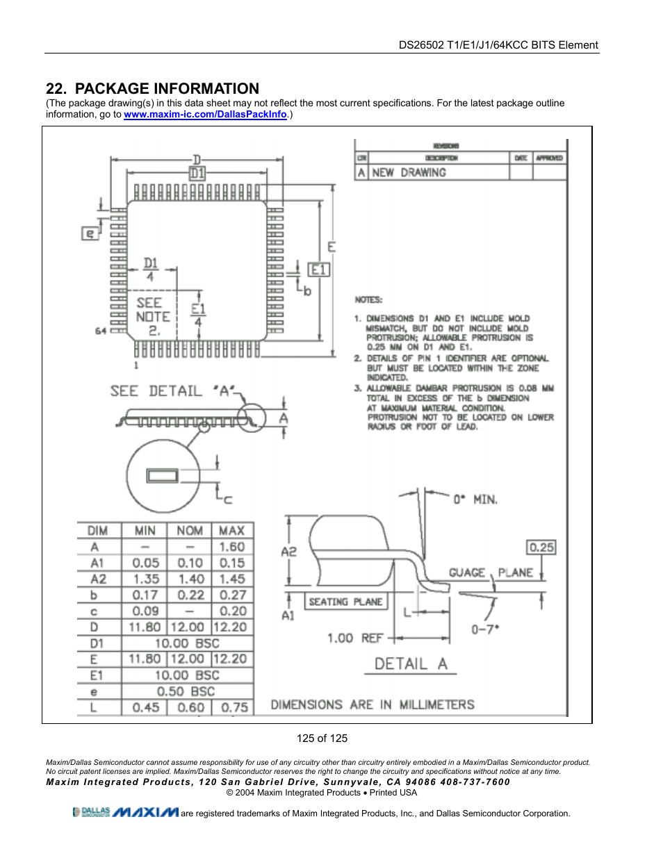 Package information | Rainbow Electronics DS26502 User Manual | Page 125 / 125