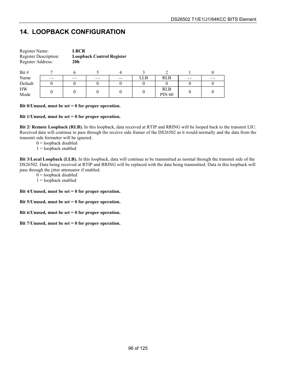 Loopback configuration | Rainbow Electronics DS26502 User Manual | Page 96 / 125