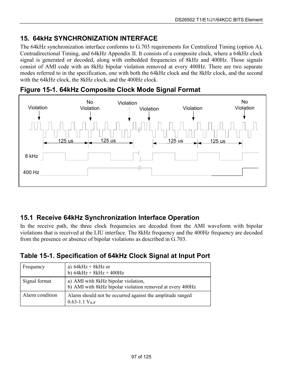 64khz synchronization interface, Receive 64khz synchronization interface operation, Eceive | Ynchronization, Nterface, Peration | Rainbow Electronics DS26502 User Manual | Page 97 / 125