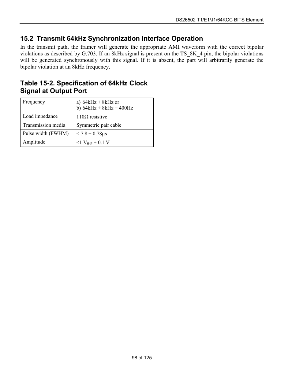 Transmit 64khz synchronization interface operation, Ransmit, Ynchronization | Nterface, Peration | Rainbow Electronics DS26502 User Manual | Page 98 / 125
