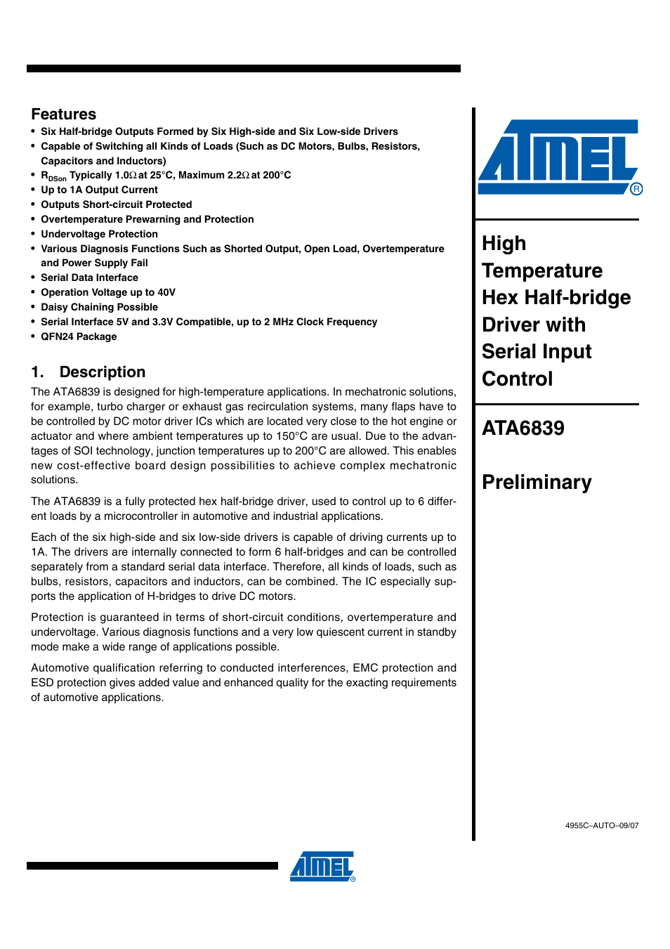 Rainbow Electronics ATA6839 User Manual | 17 pages