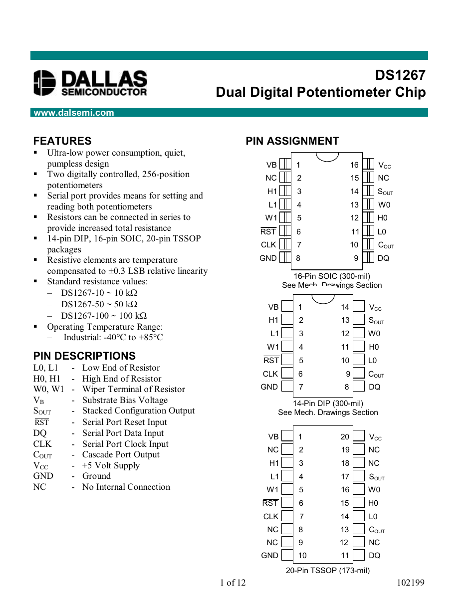 Rainbow Electronics DS1267 User Manual | 12 pages