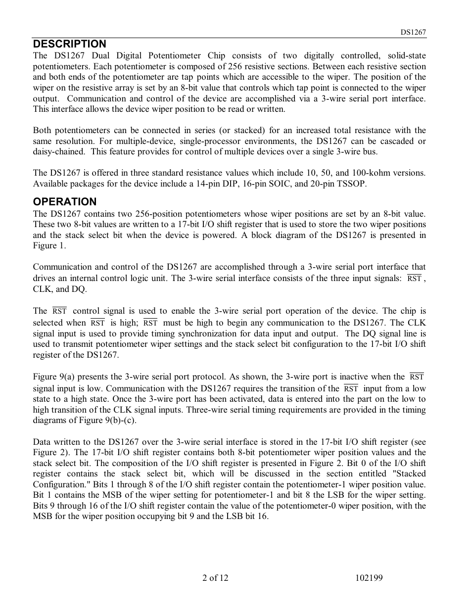 Description, Operation | Rainbow Electronics DS1267 User Manual | Page 2 / 12