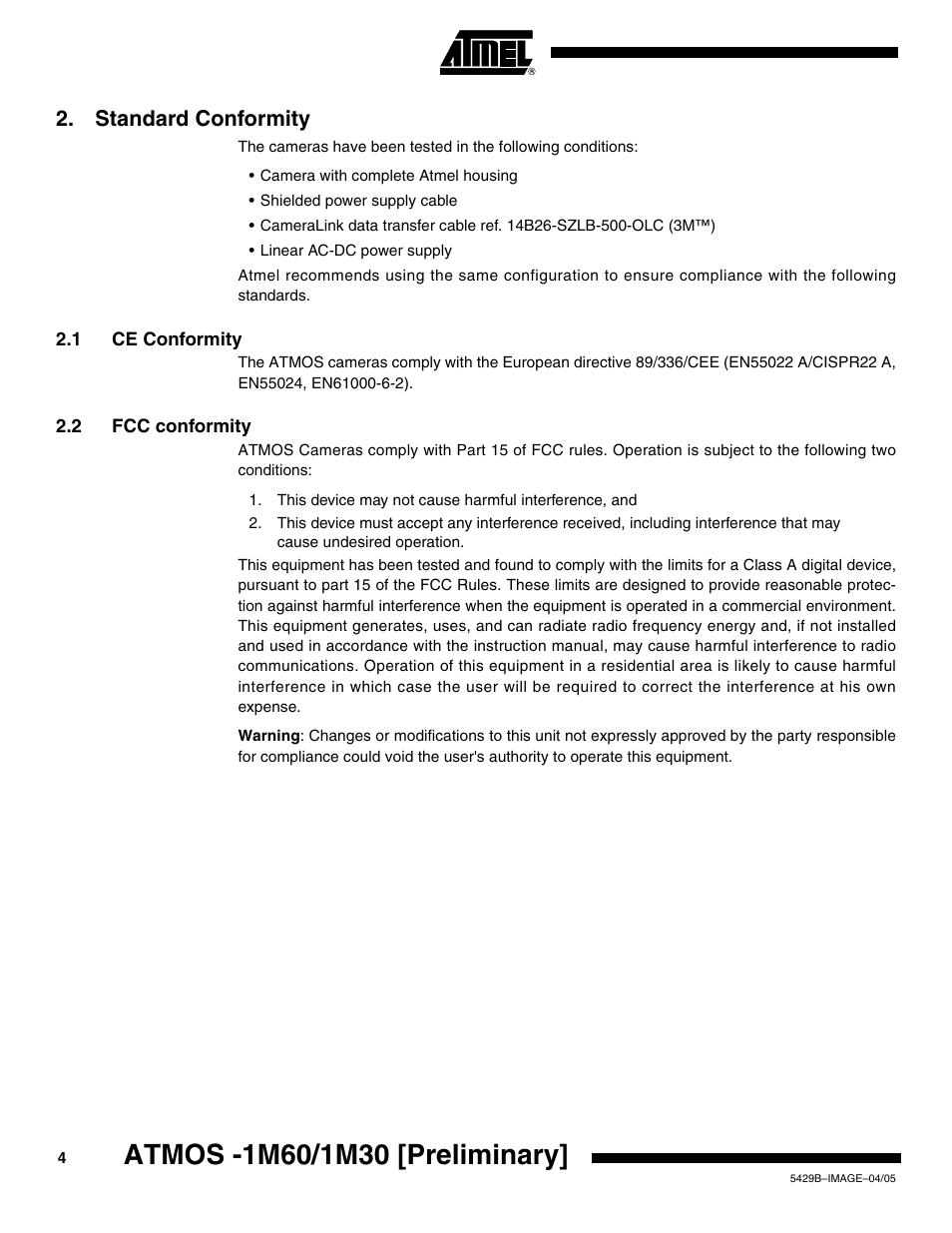 Standard conformity, 1 ce conformity, 2 fcc conformity | Rainbow Electronics ATMOS™ 1M60 User Manual | Page 4 / 26
