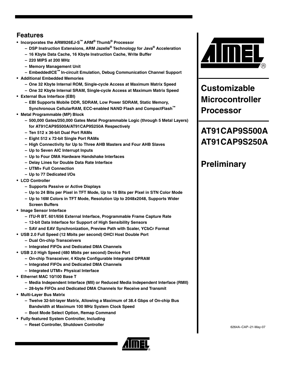 Rainbow Electronics AT91CAP9S250A User Manual | 1008 pages