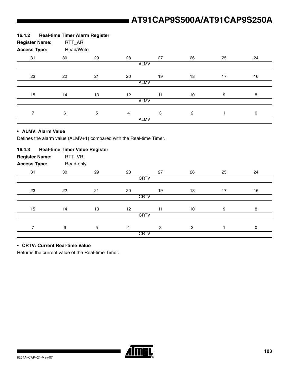 2 real-time timer alarm register, 3 real-time timer value register | Rainbow Electronics AT91CAP9S250A User Manual | Page 103 / 1008