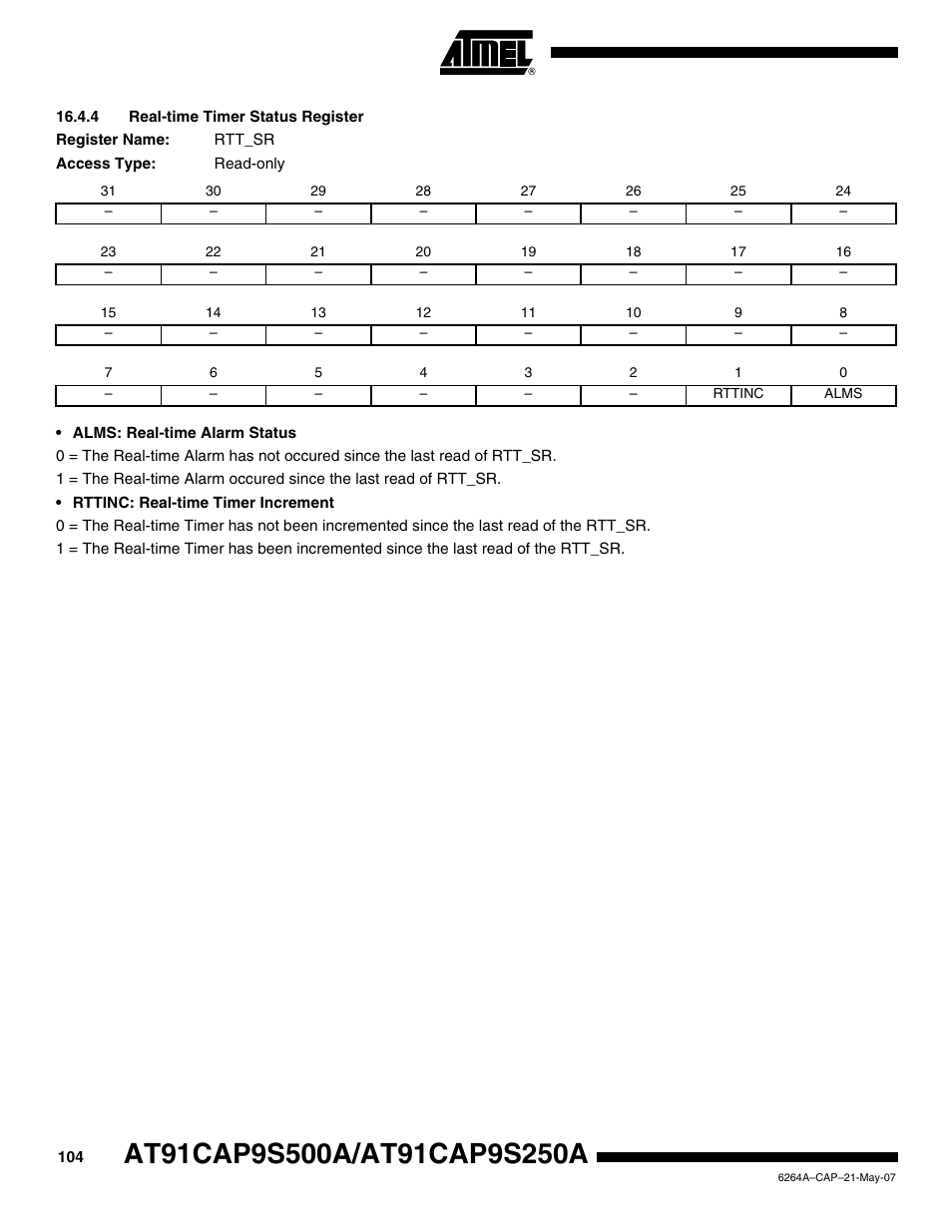 4 real-time timer status register | Rainbow Electronics AT91CAP9S250A User Manual | Page 104 / 1008