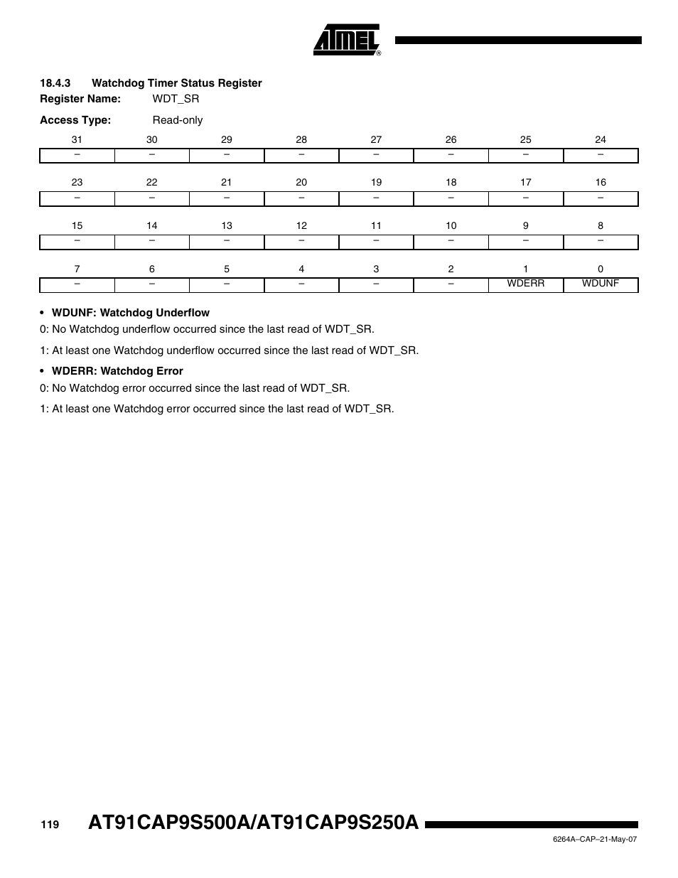 3 watchdog timer status register | Rainbow Electronics AT91CAP9S250A User Manual | Page 119 / 1008