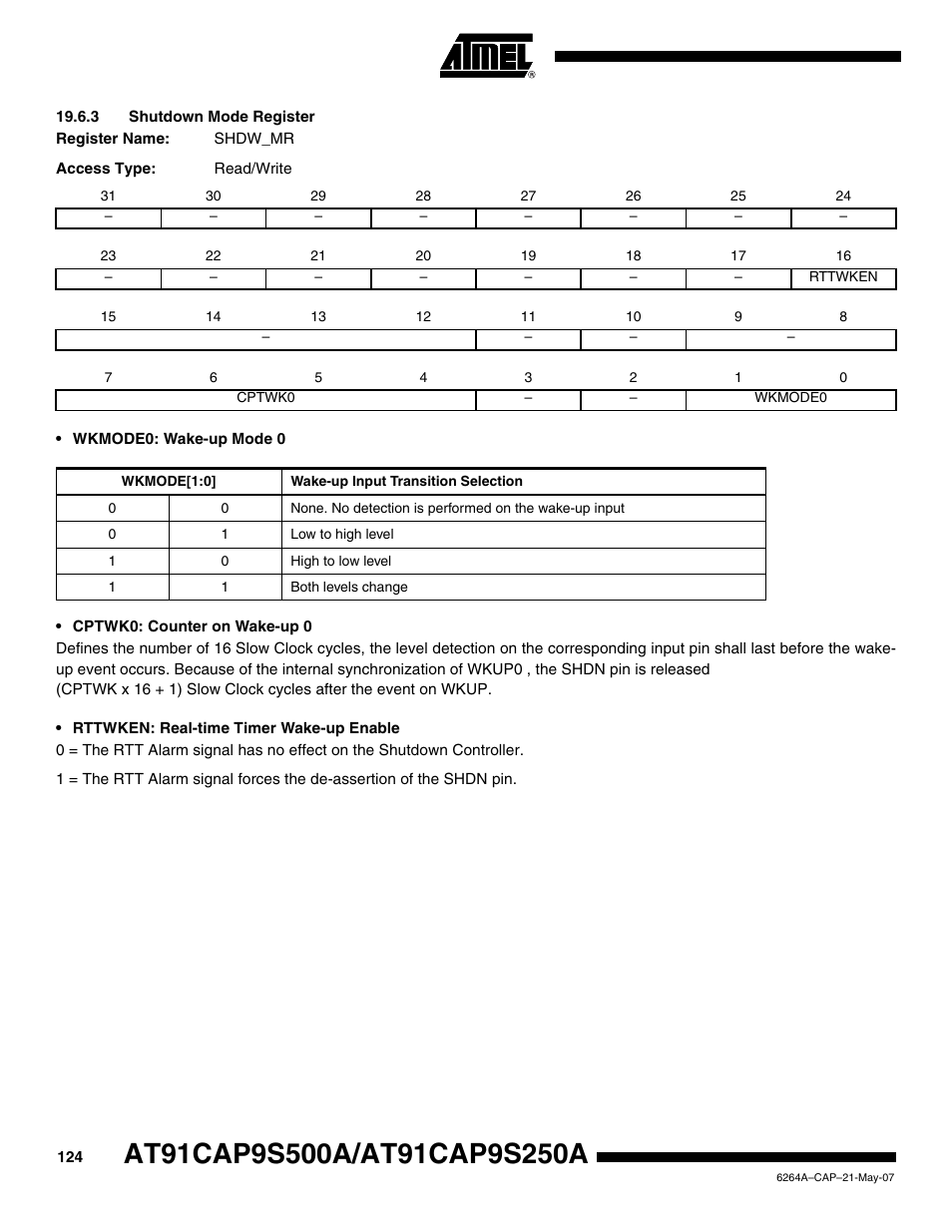 3 shutdown mode register | Rainbow Electronics AT91CAP9S250A User Manual | Page 124 / 1008