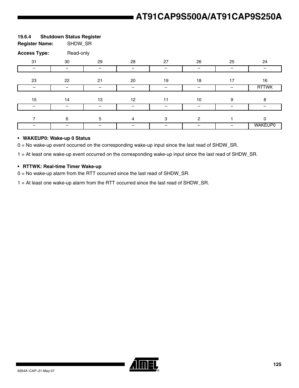 4 shutdown status register | Rainbow Electronics AT91CAP9S250A User Manual | Page 125 / 1008