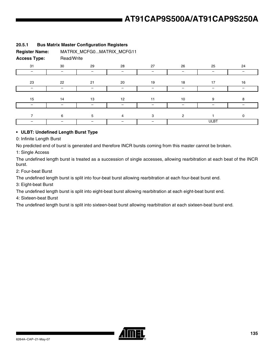 1 bus matrix master configuration registers | Rainbow Electronics AT91CAP9S250A User Manual | Page 135 / 1008