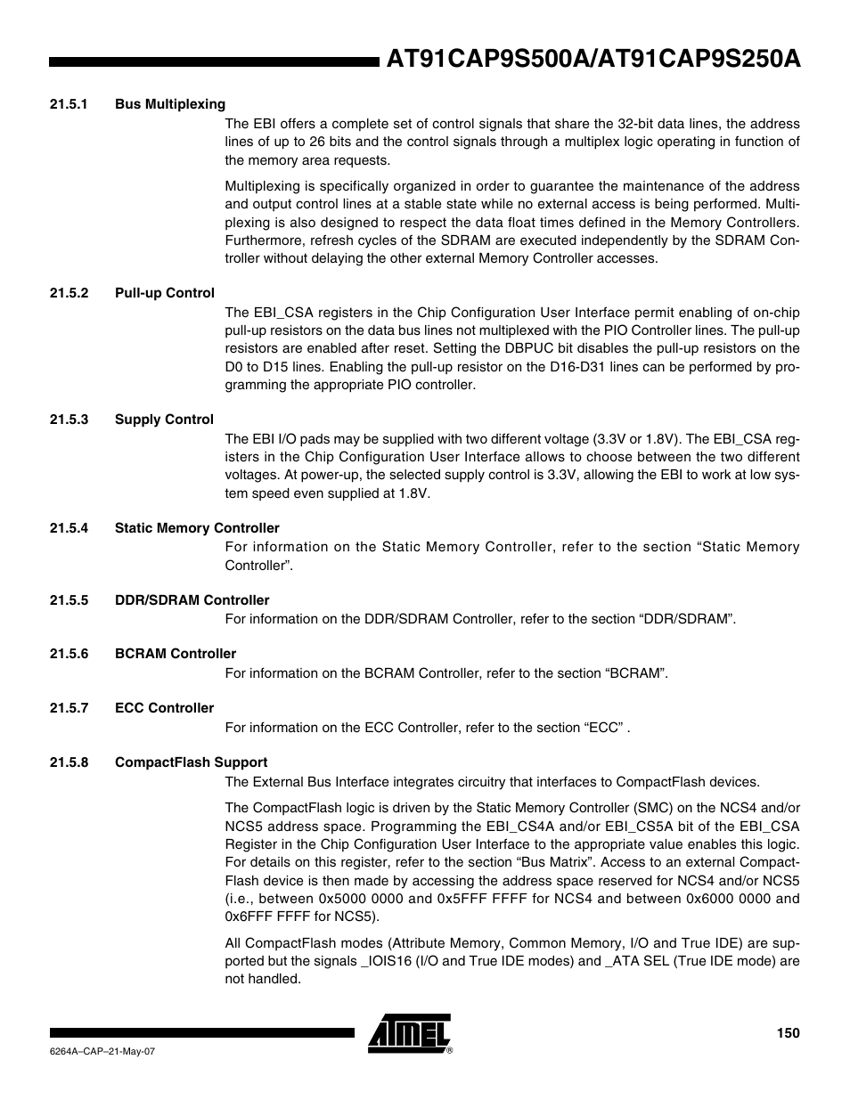 1 bus multiplexing, 2 pull-up control, 3 supply control | 4 static memory controller, 5 ddr/sdram controller, 6 bcram controller, 7 ecc controller, 8 compactflash support | Rainbow Electronics AT91CAP9S250A User Manual | Page 150 / 1008