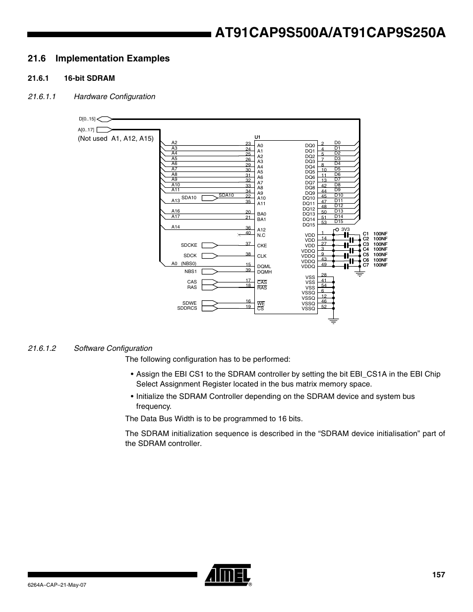 6 implementation examples, 1 16-bit sdram | Rainbow Electronics AT91CAP9S250A User Manual | Page 157 / 1008