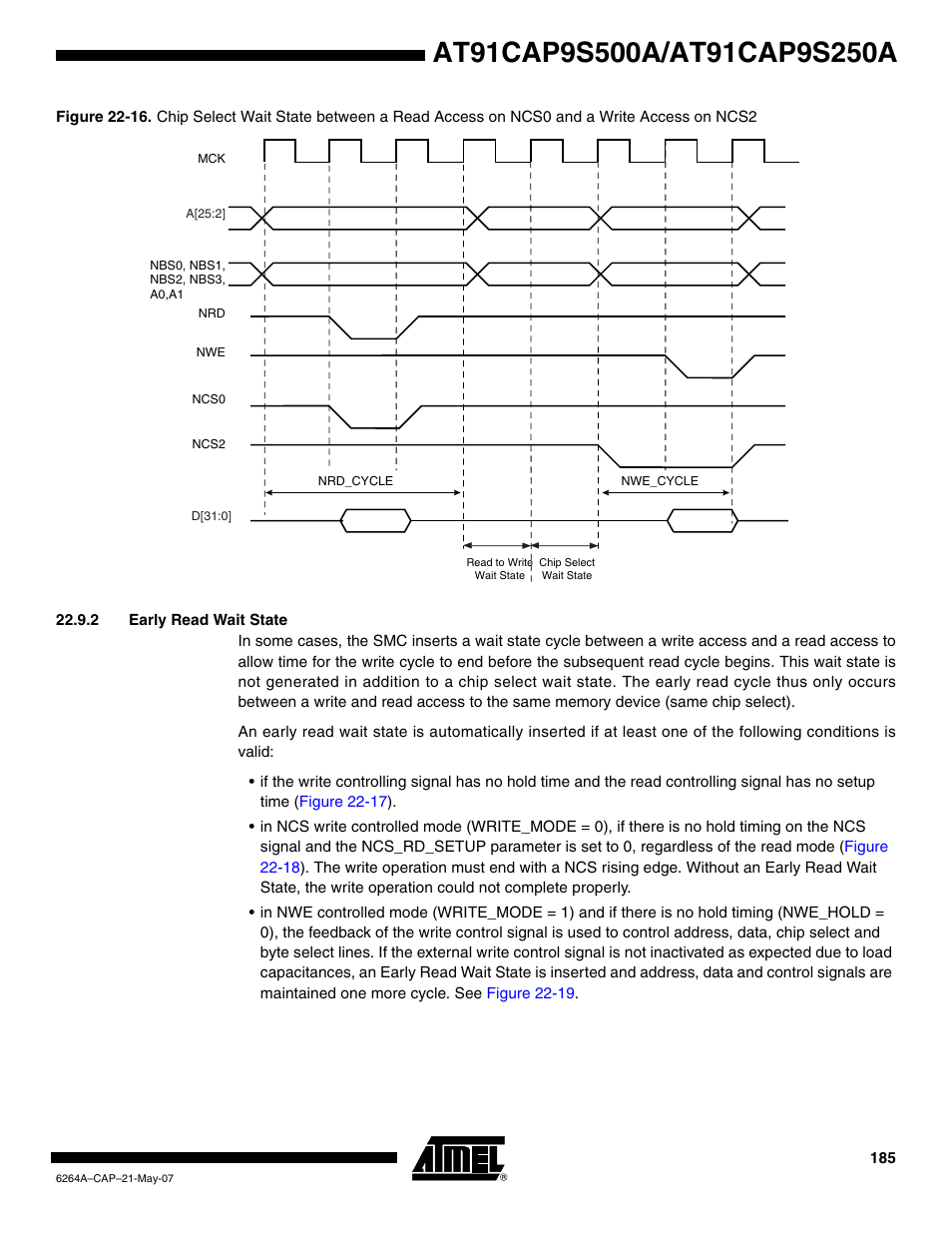 2 early read wait state, Figure 22-16 | Rainbow Electronics AT91CAP9S250A User Manual | Page 185 / 1008