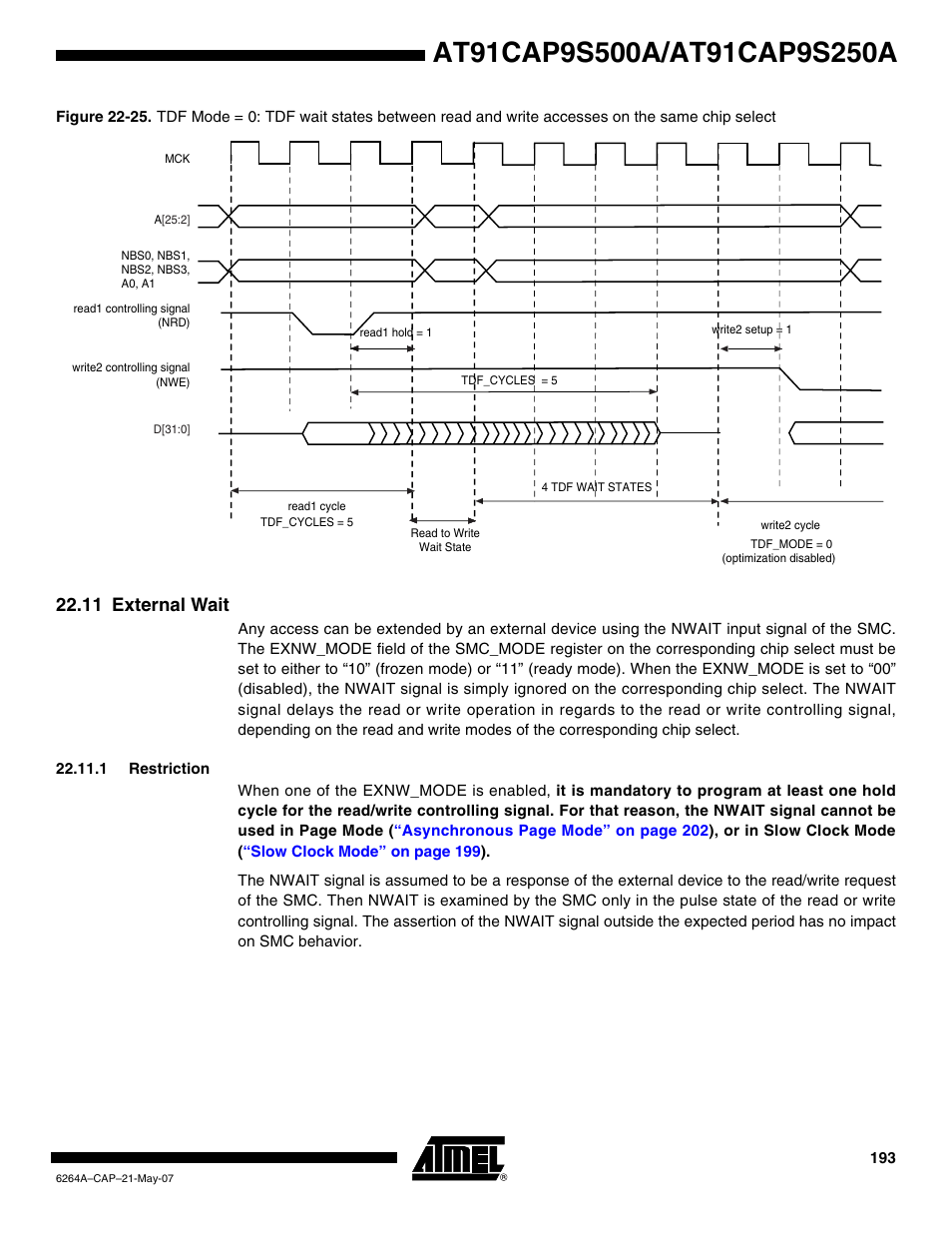 11 external wait, 1 restriction, Figure 22-25 | Illustrate | Rainbow Electronics AT91CAP9S250A User Manual | Page 193 / 1008