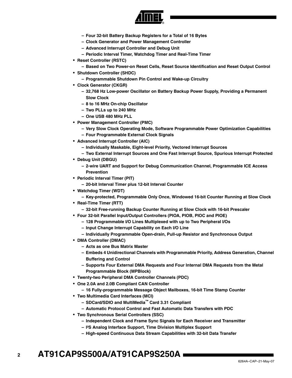Rainbow Electronics AT91CAP9S250A User Manual | Page 2 / 1008