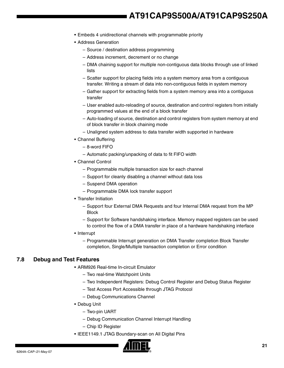 8 debug and test features | Rainbow Electronics AT91CAP9S250A User Manual | Page 21 / 1008