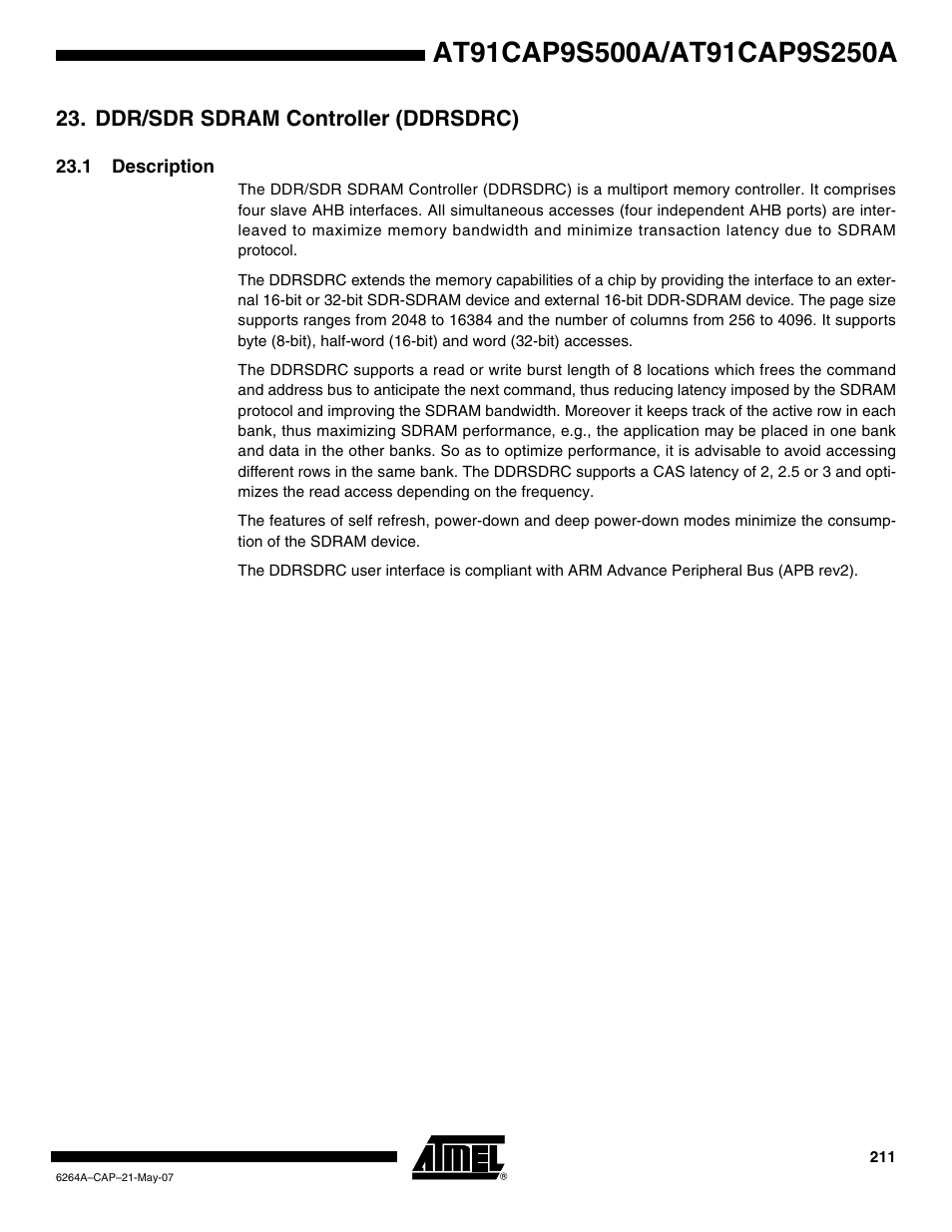 Ddr/sdr sdram controller (ddrsdrc), 1 description | Rainbow Electronics AT91CAP9S250A User Manual | Page 211 / 1008