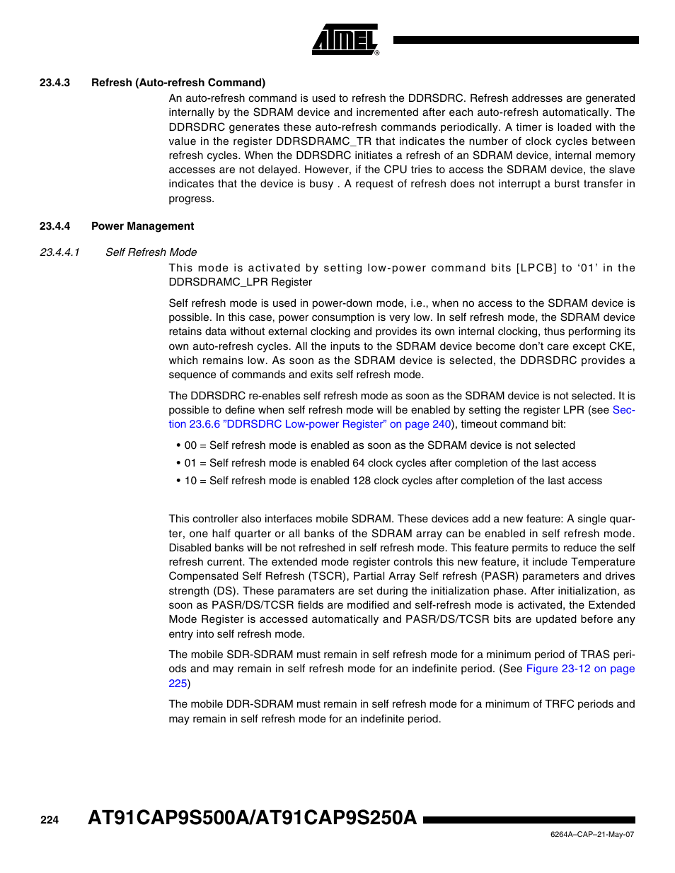 3 refresh (auto-refresh command), 4 power management | Rainbow Electronics AT91CAP9S250A User Manual | Page 224 / 1008