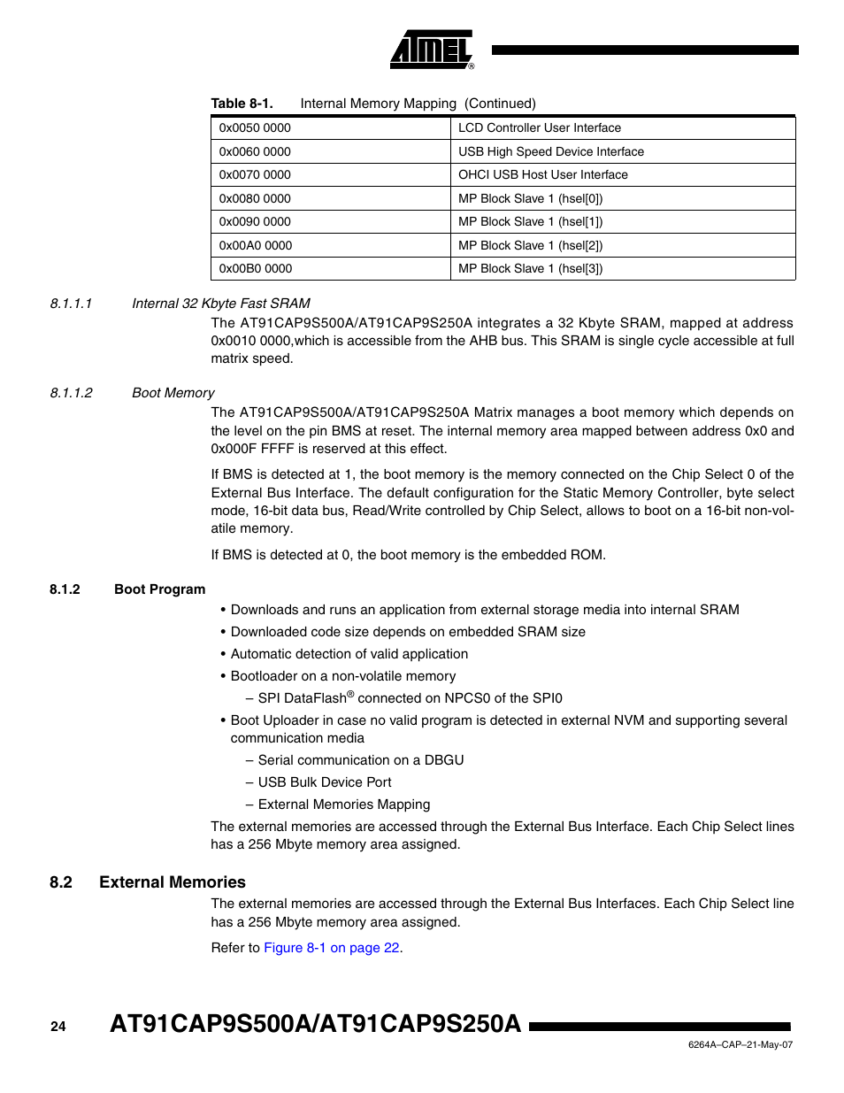2 boot program, 2 external memories | Rainbow Electronics AT91CAP9S250A User Manual | Page 24 / 1008