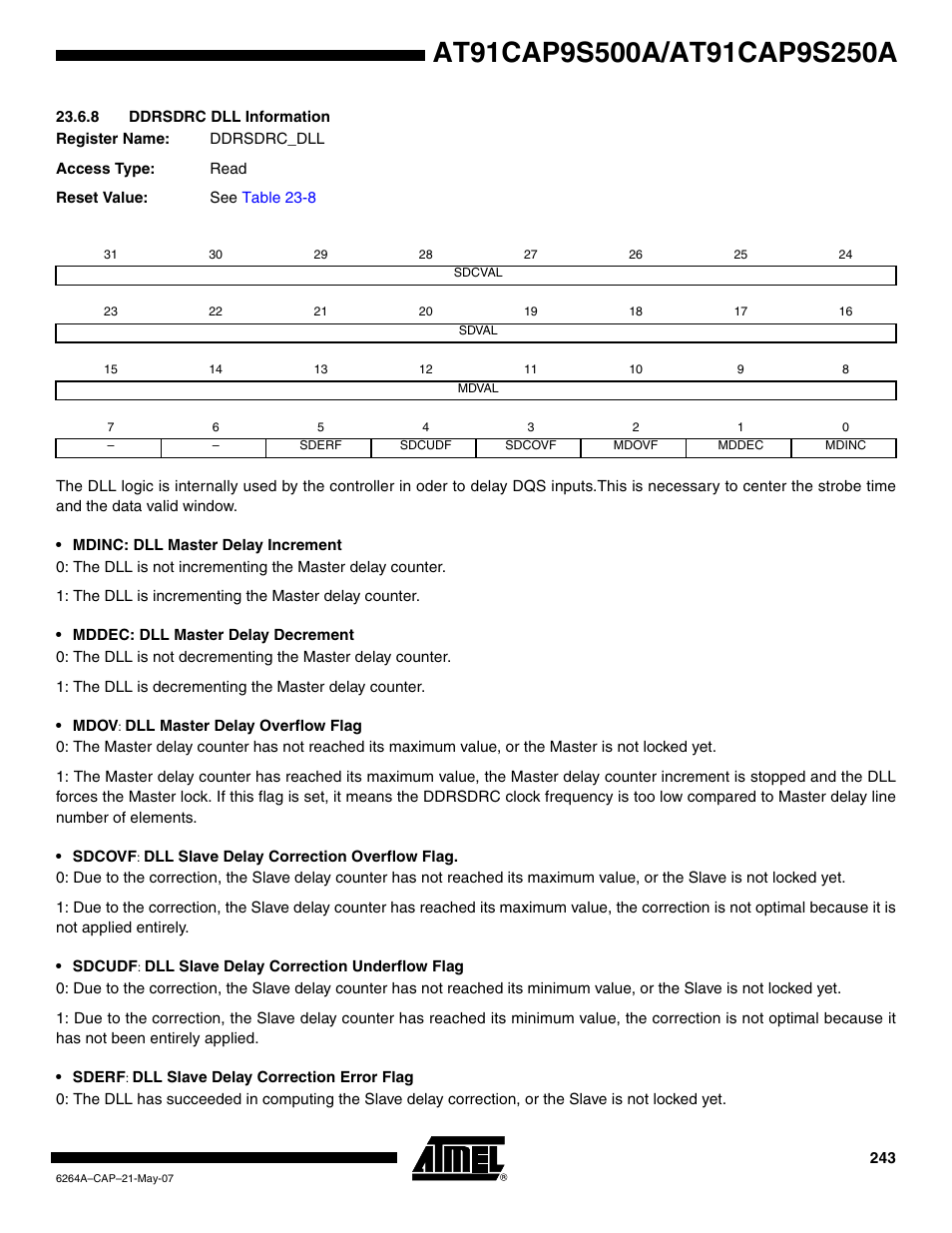 8 ddrsdrc dll information | Rainbow Electronics AT91CAP9S250A User Manual | Page 243 / 1008
