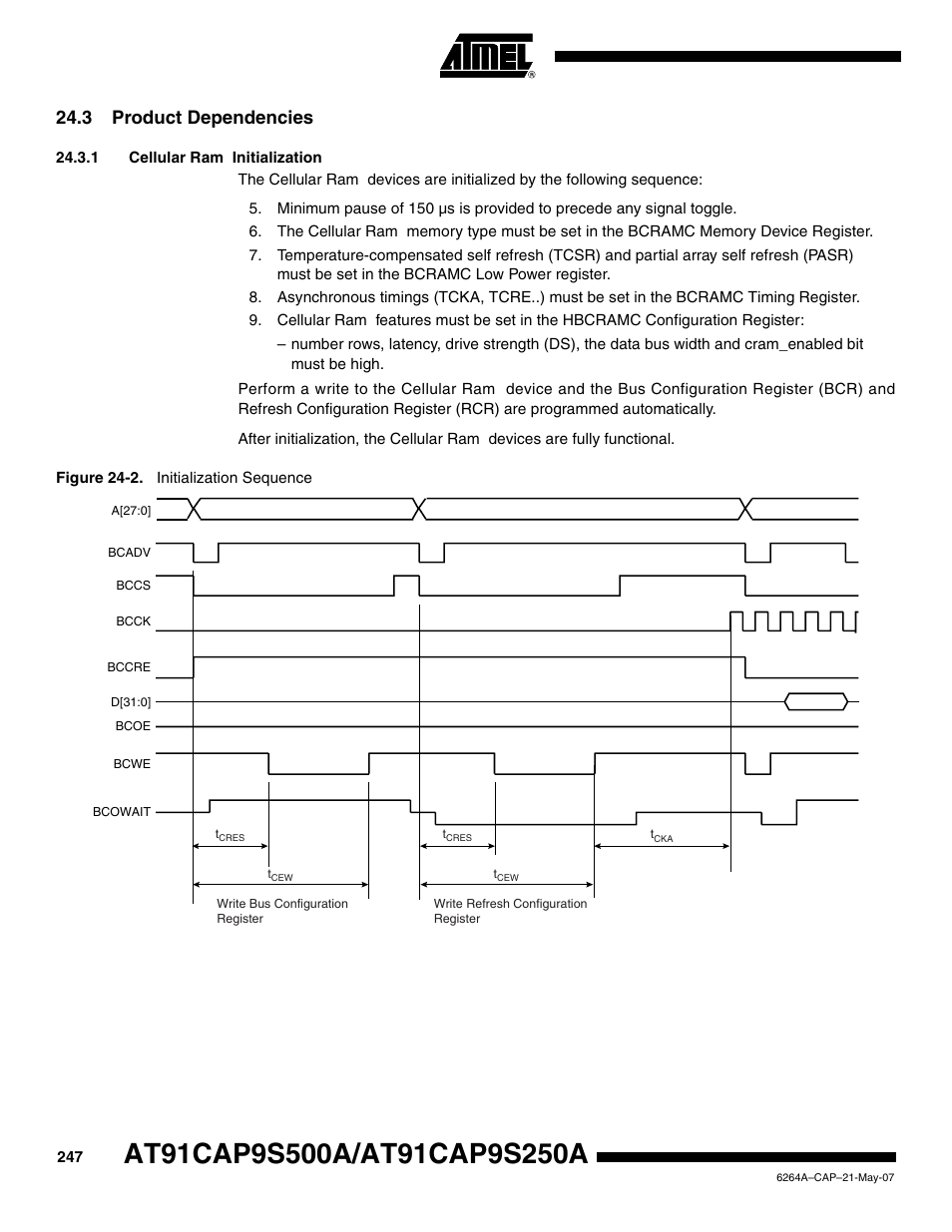 3 product dependencies, 1 cellular ram initialization | Rainbow Electronics AT91CAP9S250A User Manual | Page 247 / 1008