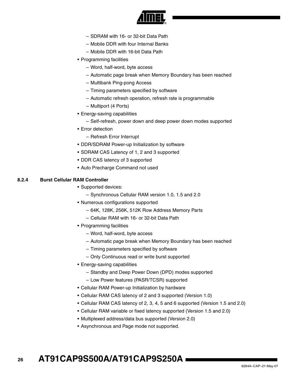 4 burst cellular ram controller | Rainbow Electronics AT91CAP9S250A User Manual | Page 26 / 1008