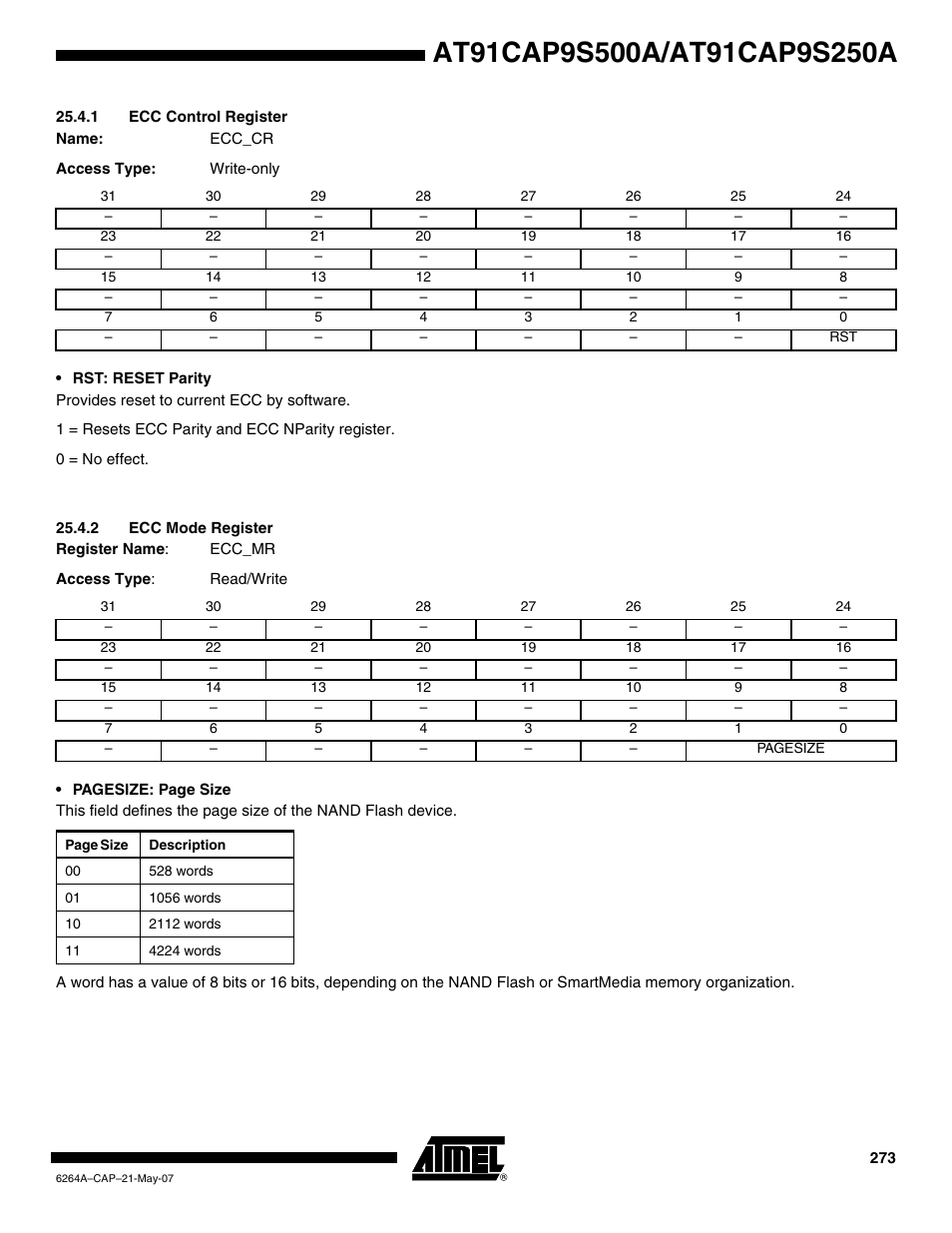 1 ecc control register, 2 ecc mode register | Rainbow Electronics AT91CAP9S250A User Manual | Page 273 / 1008