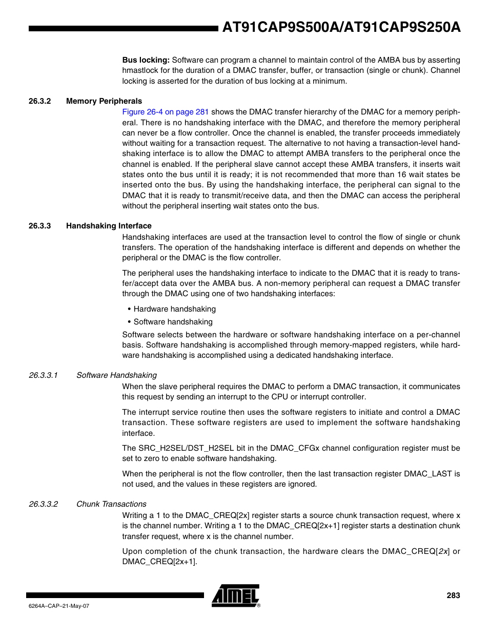 2 memory peripherals, 3 handshaking interface | Rainbow Electronics AT91CAP9S250A User Manual | Page 283 / 1008
