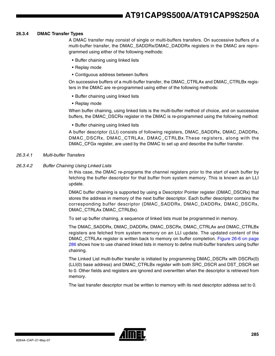 4 dmac transfer types | Rainbow Electronics AT91CAP9S250A User Manual | Page 285 / 1008