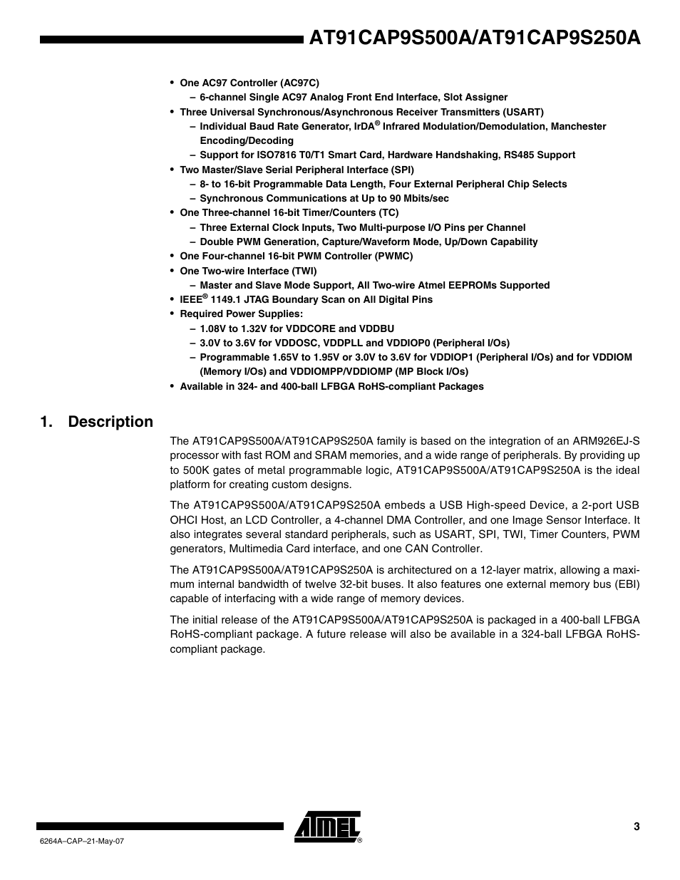 Description | Rainbow Electronics AT91CAP9S250A User Manual | Page 3 / 1008
