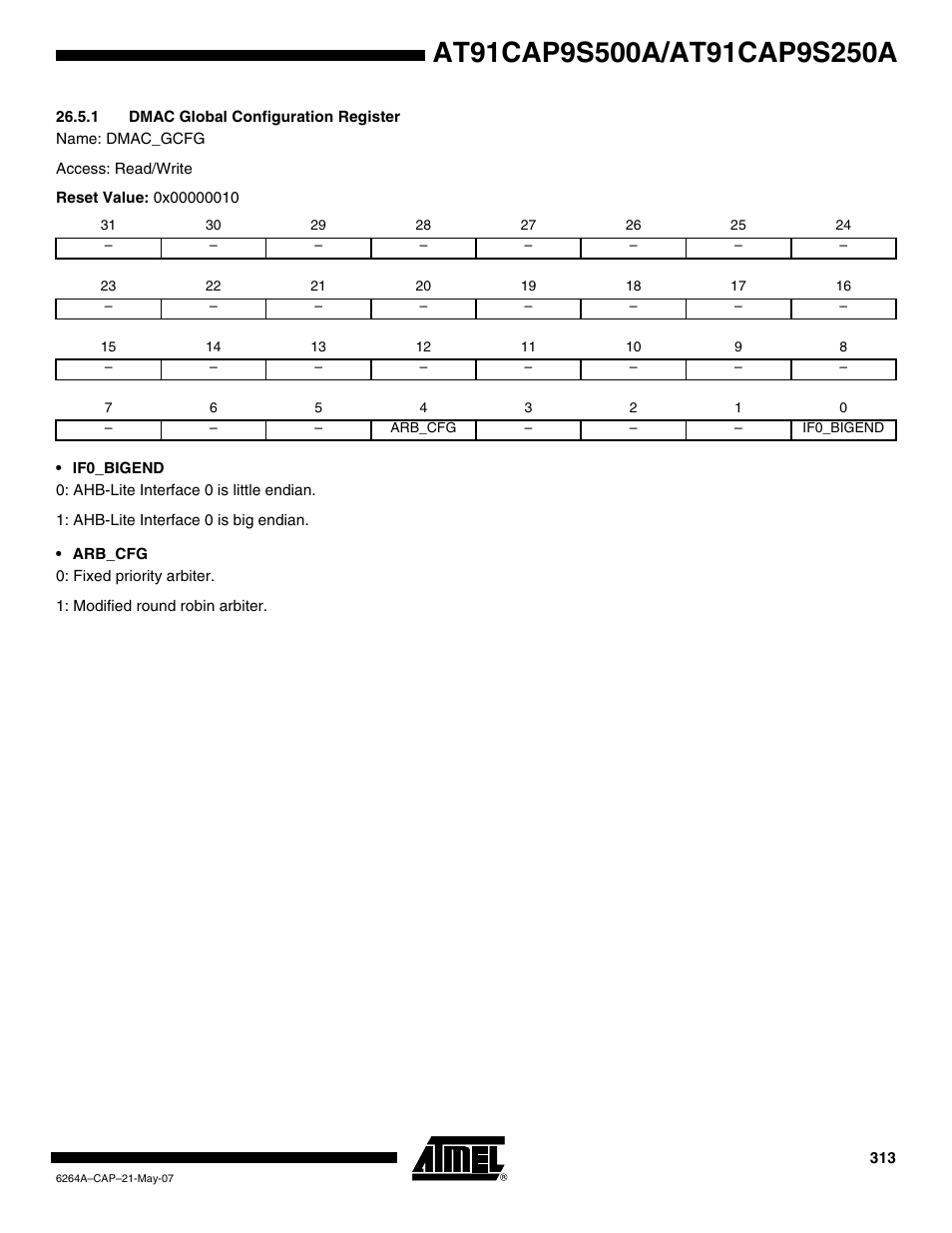 1 dmac global configuration register | Rainbow Electronics AT91CAP9S250A User Manual | Page 313 / 1008