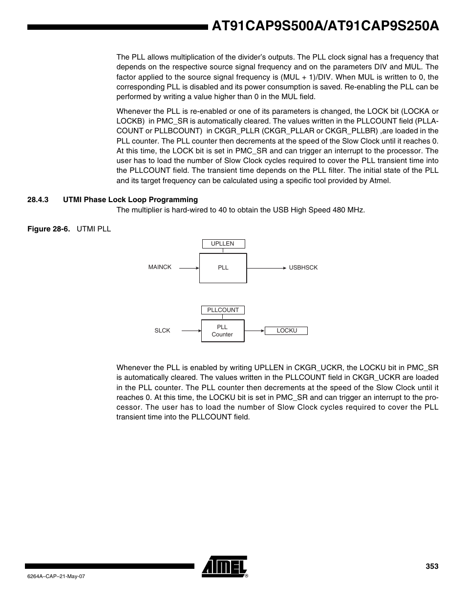 3 utmi phase lock loop programming | Rainbow Electronics AT91CAP9S250A User Manual | Page 353 / 1008