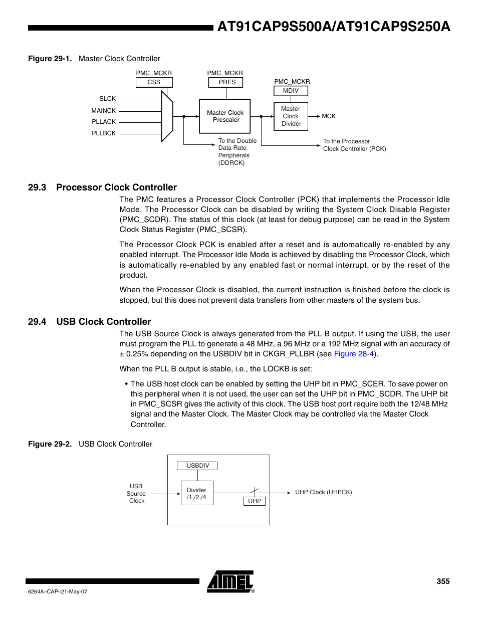 3 processor clock controller, 4 usb clock controller | Rainbow Electronics AT91CAP9S250A User Manual | Page 355 / 1008