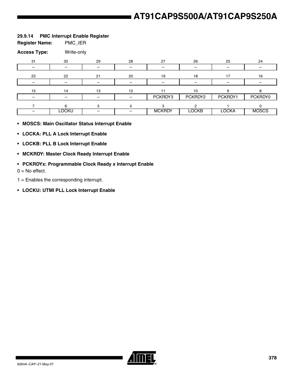 14 pmc interrupt enable register | Rainbow Electronics AT91CAP9S250A User Manual | Page 378 / 1008
