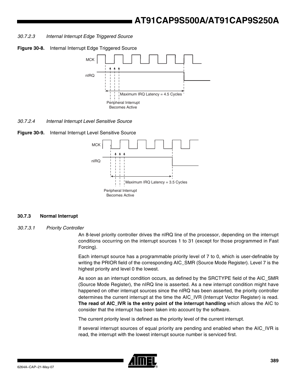 3 normal interrupt, Priority controller” on | Rainbow Electronics AT91CAP9S250A User Manual | Page 389 / 1008