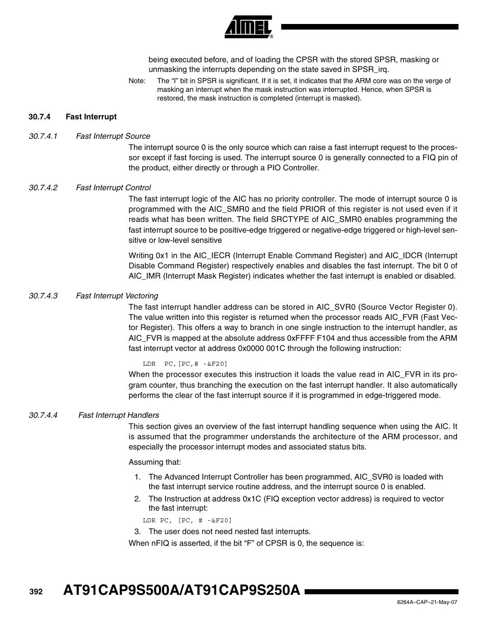 4 fast interrupt | Rainbow Electronics AT91CAP9S250A User Manual | Page 392 / 1008