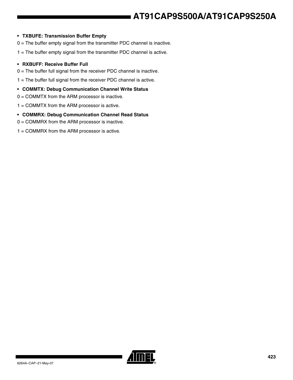 Rainbow Electronics AT91CAP9S250A User Manual | Page 423 / 1008