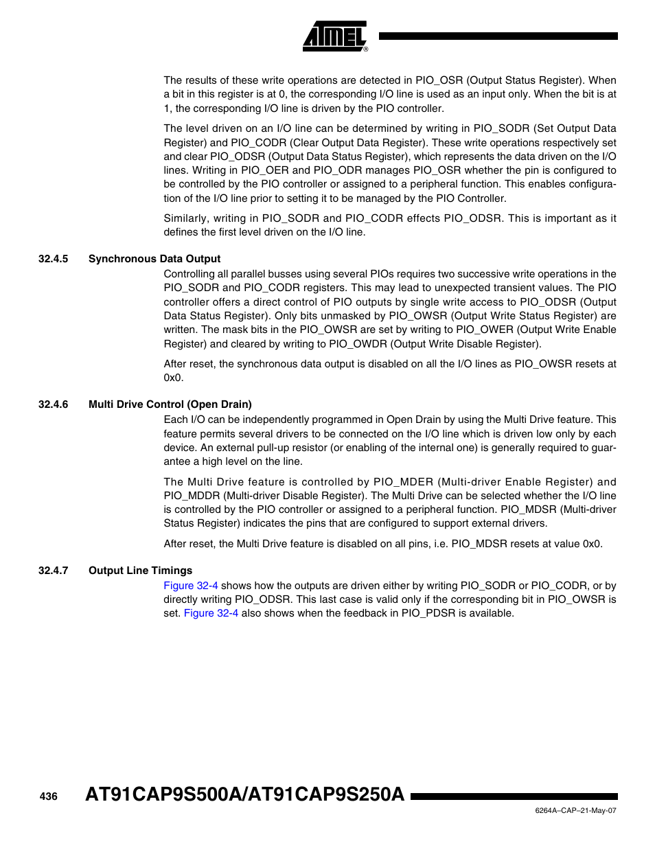 5 synchronous data output, 6 multi drive control (open drain), 7 output line timings | Rainbow Electronics AT91CAP9S250A User Manual | Page 436 / 1008