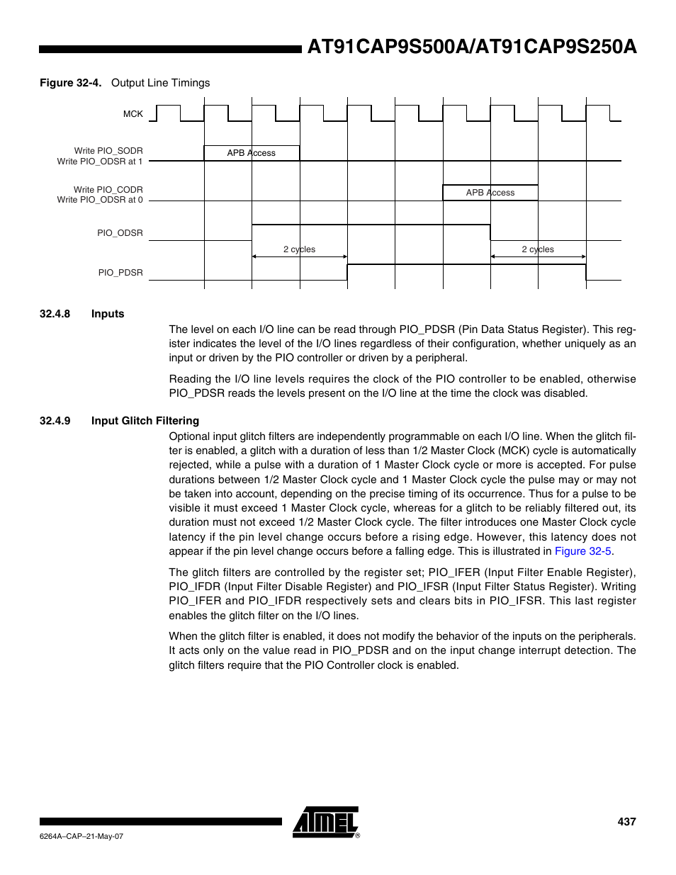 8 inputs, 9 input glitch filtering, Figure 32-4 | Rainbow Electronics AT91CAP9S250A User Manual | Page 437 / 1008